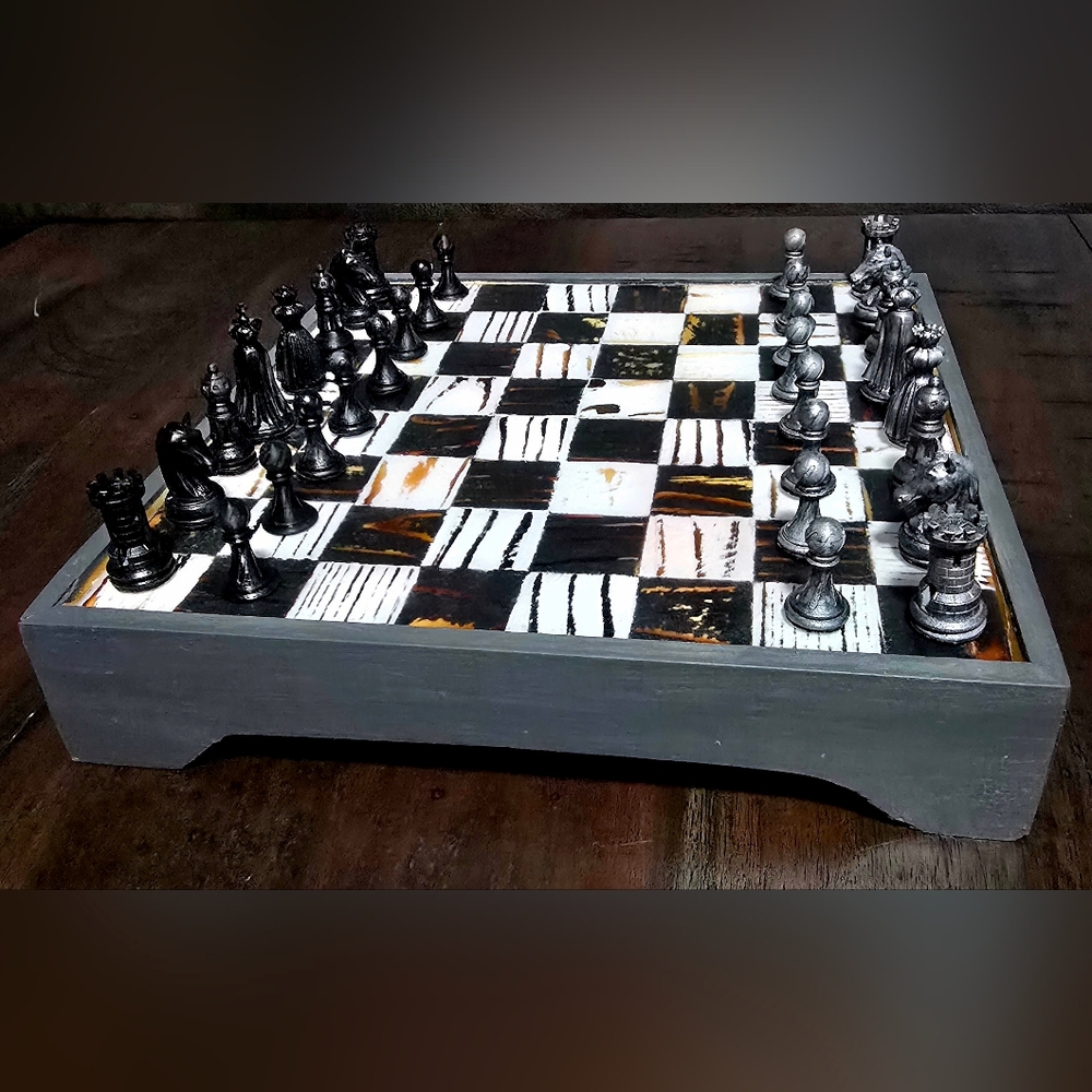 Elegant Silver and Black Chess Set